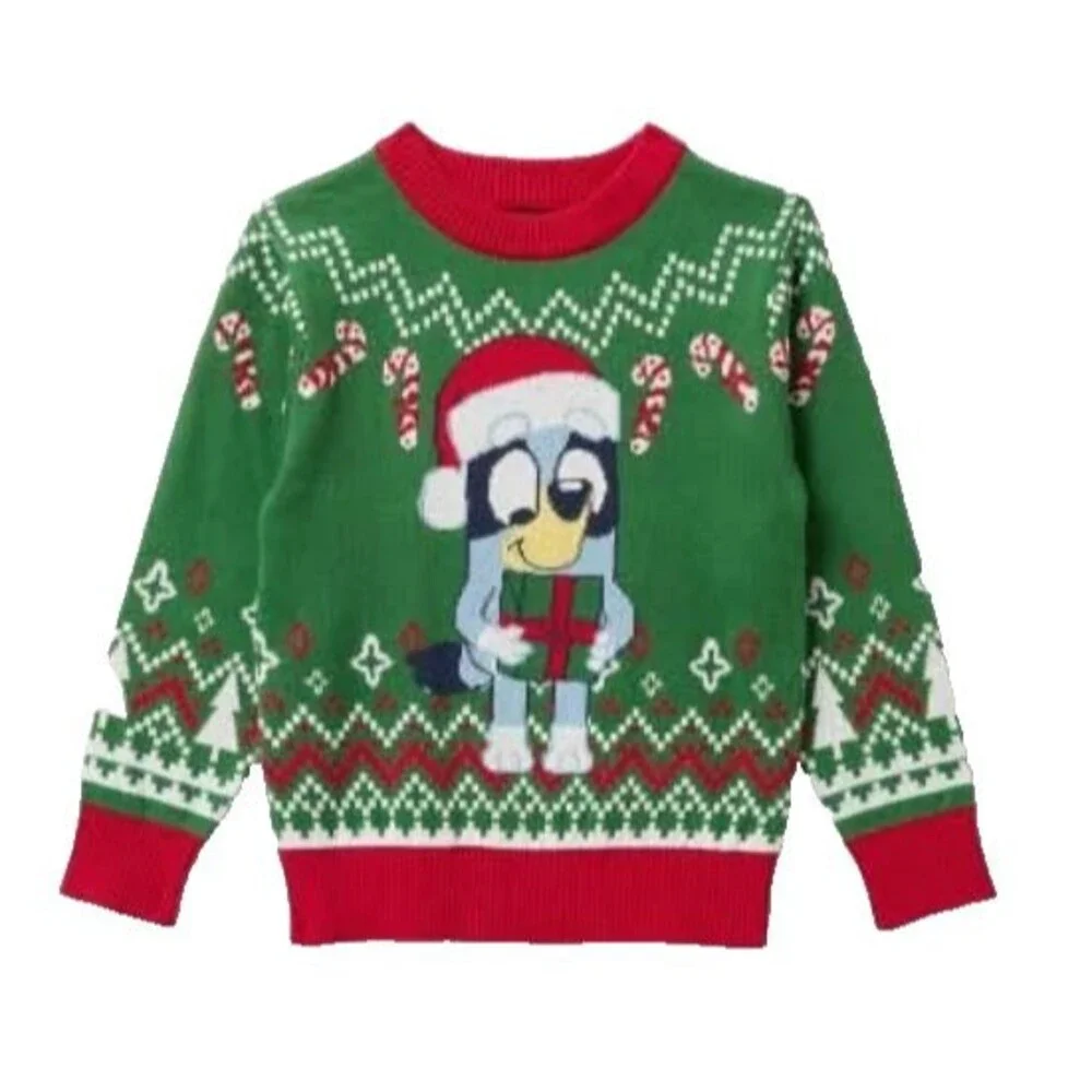 Bluey Toddler Christmas Sweater 18M NWT Green Red Holiday Candy Cane Knit